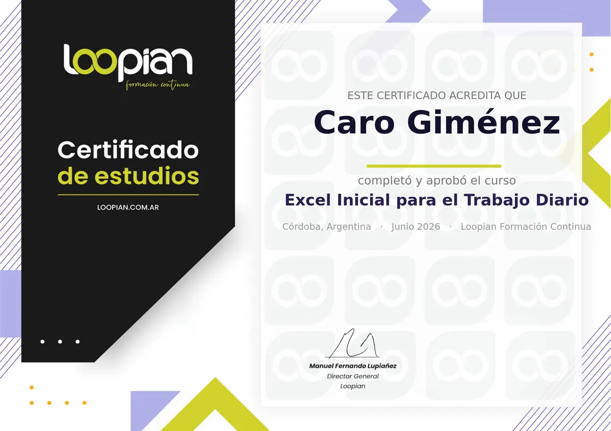 Ejemplo de certificado Loopian con código QR de verificación